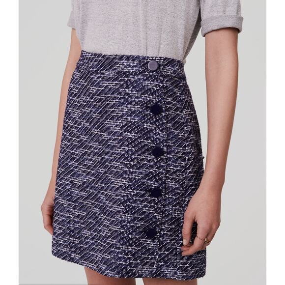 LOFT NWT Blue & White Tweed Skirt with Black Button Detail // 4 - Picture 1 of 12